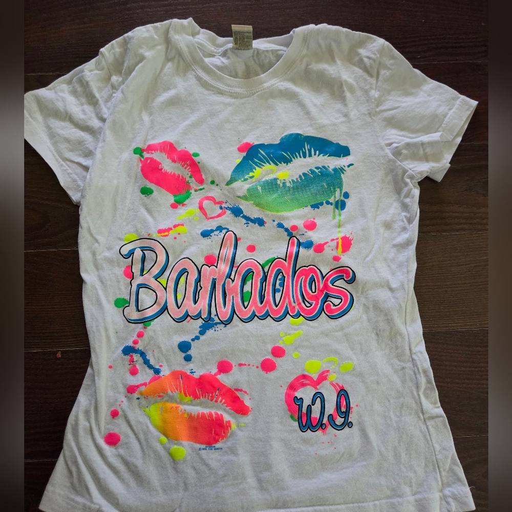 Barbados Graphic  T-Shirt - White with Multicolor Accents